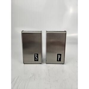 Vintage MCM‎ Brushed Chrome Triangle Salt & Pepper Shakers